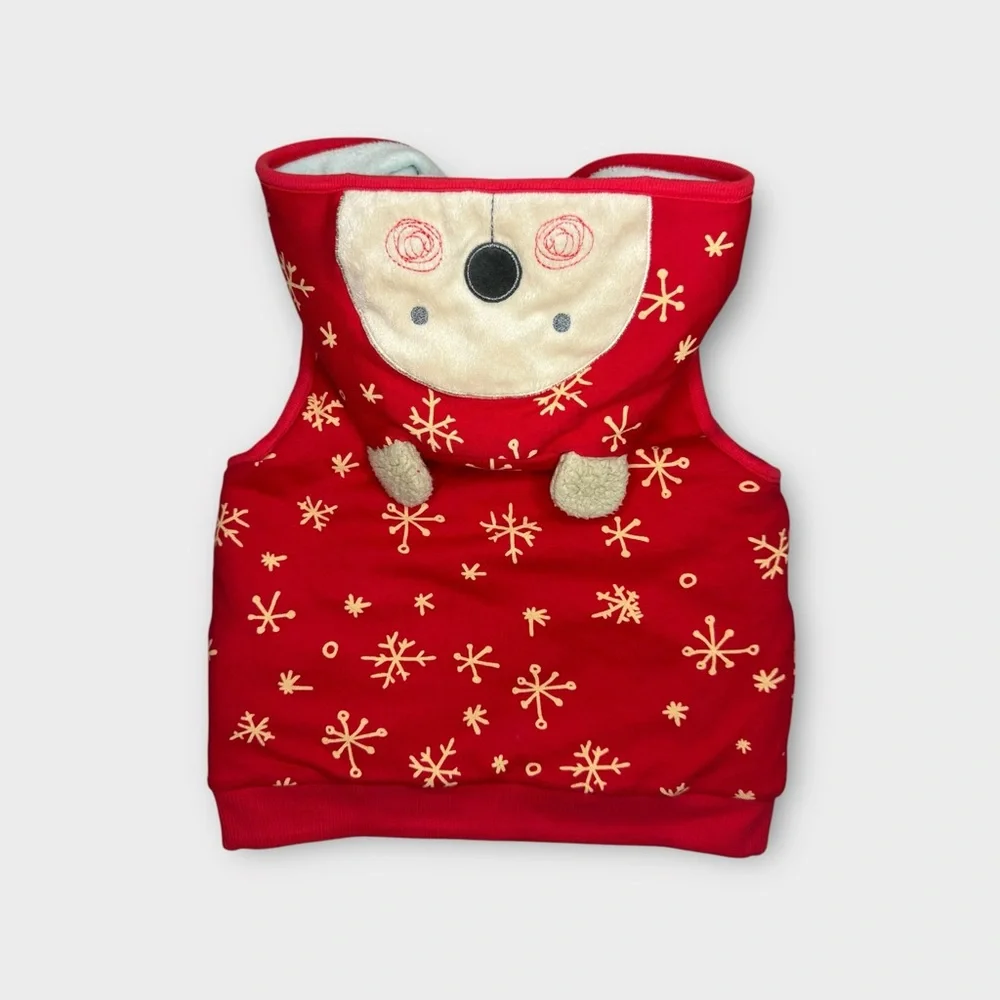Hallmark Bear Hoodie Snowflake Pattern Red Holiday Sweater Vest